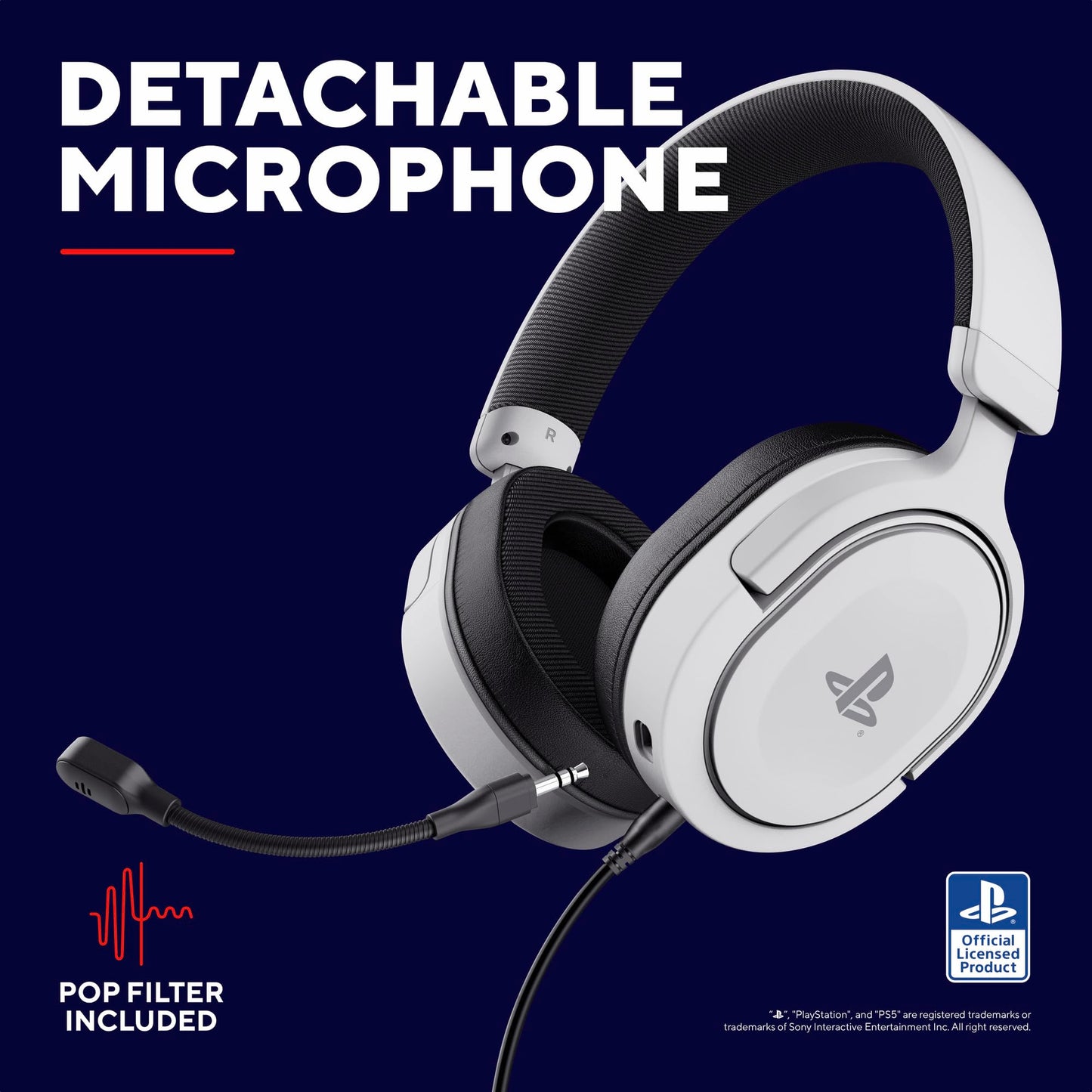 Trust Gaming GXT 498W Forta [Officially Licensed for PlayStation 5] Sustainable Gaming Headset for PS5 / PS4, 1.2m Cable, 50mm Drivers, Detachable Microphone, Wired Over-Ear Headphones - White