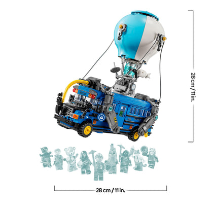 LEGO Fortnite Battle Bus toy model kit with 9 character minifigures and accessories for gaming fans aged 10 and up.