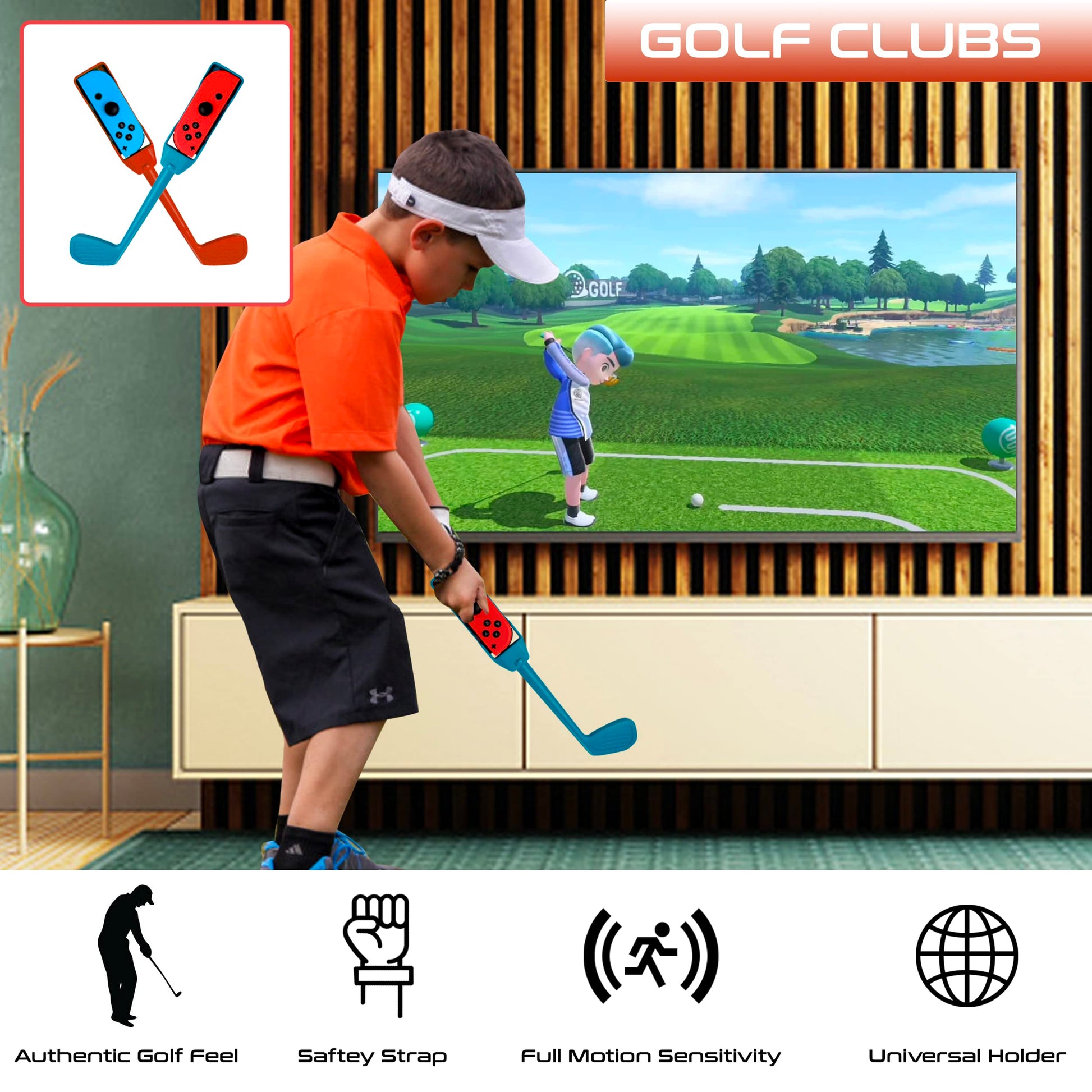 Orzly Switch Sports Games 2024 accessories bundle with tennis rackets, golf clubs, chambara swords, soccer straps, joycon grips, carry bag