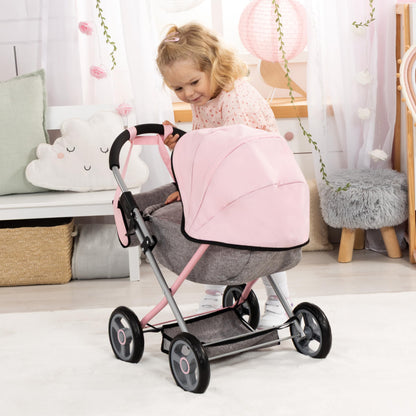 Bayer Cosy Baby Doll Pram with large wheels, foldable design, storage basket, changing bag, for 46cm dolls and young children