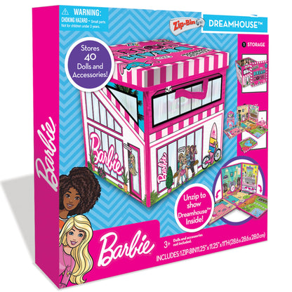 Barbie Dreamhouse ZipBin storage for 40 dolls with a playmat, ideal for organizing dolls and accessories.