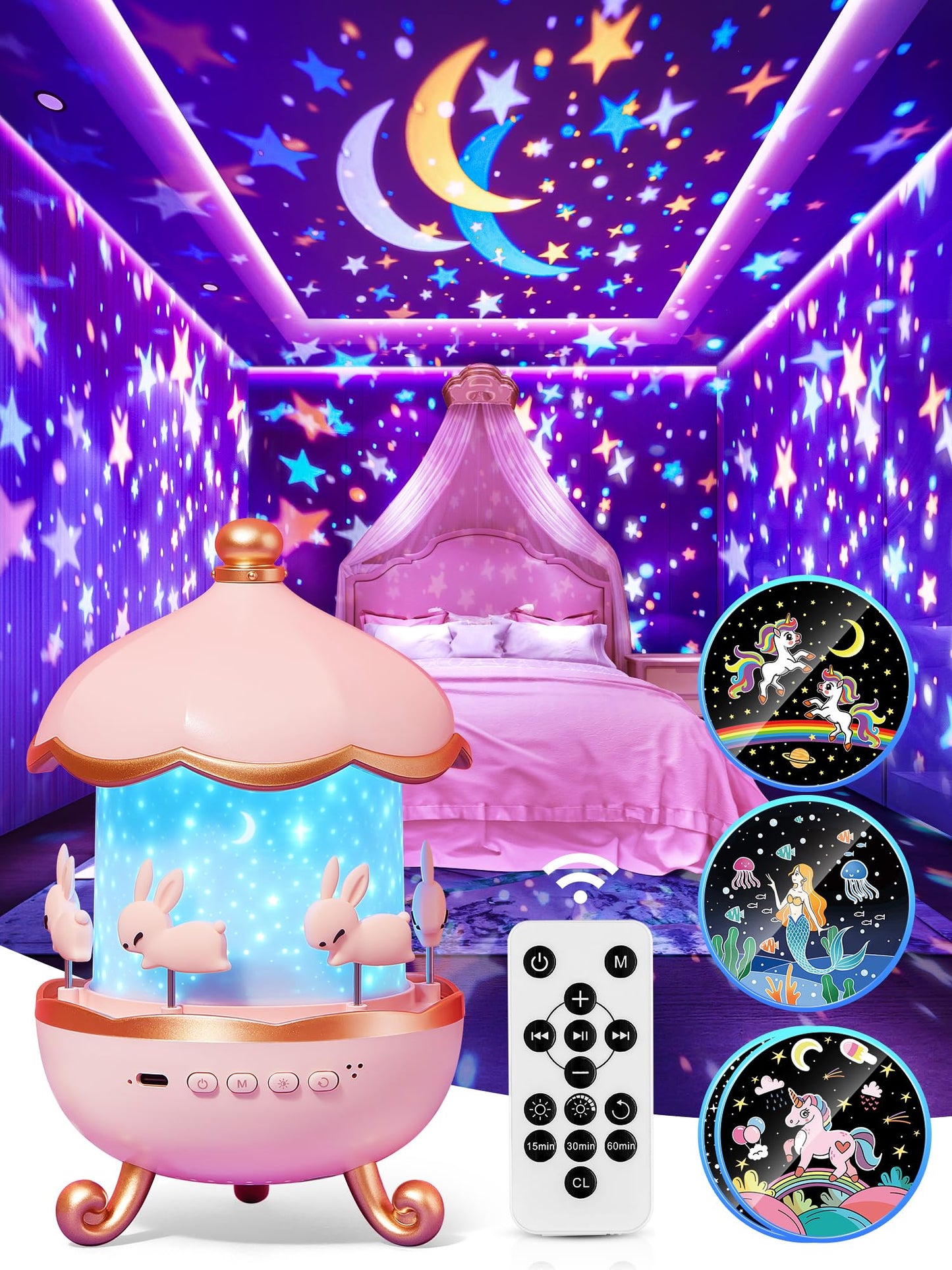 【Gift box】Sensory Toys for Babies Baby Girl Gift,15 Films+10 White Noise Baby Night Light Kids Night Light Projector,1200mAh+Remote Princess Christening Gifts for Girls Toys for 3 Year old Girls