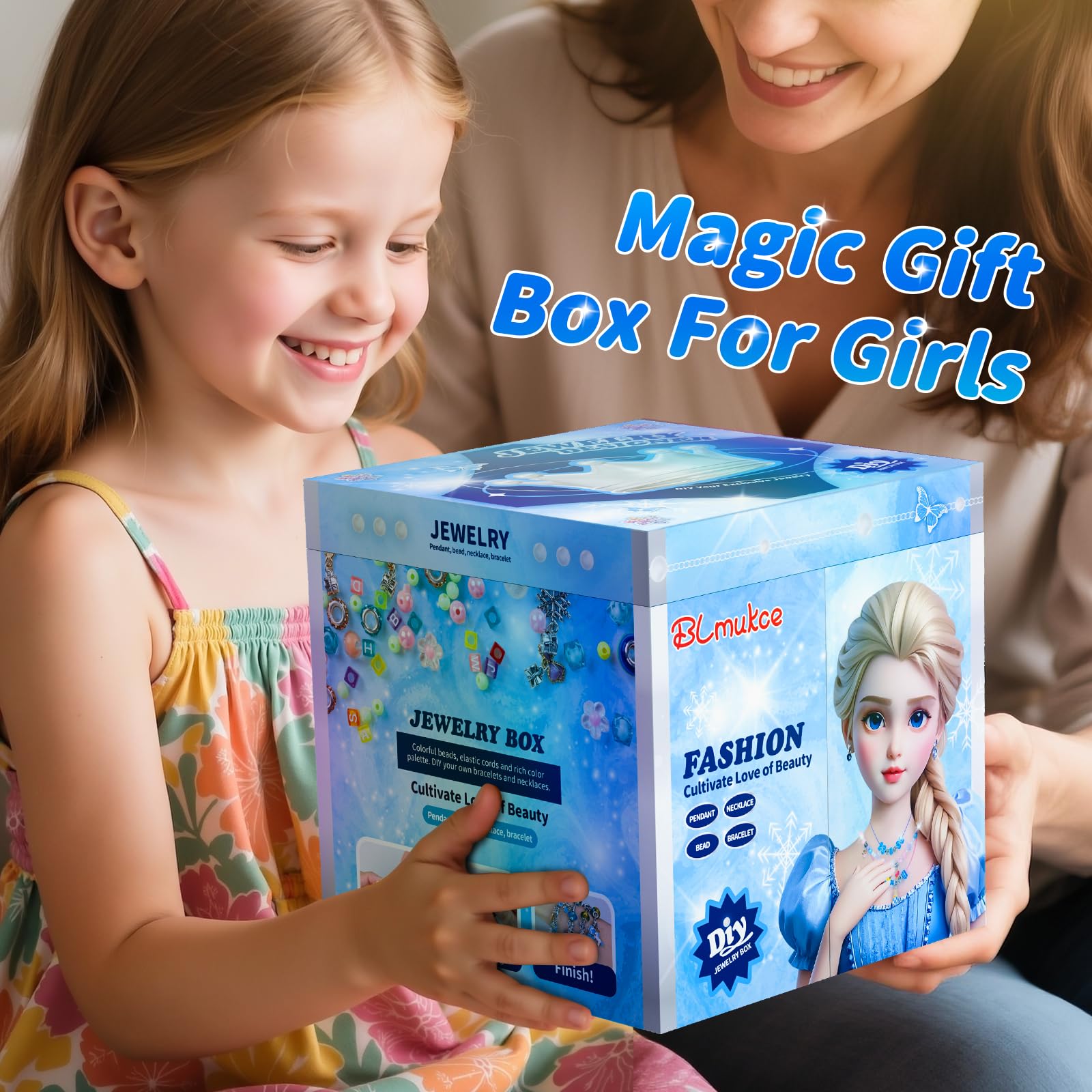 BLmukce winter wonderland charm bracelet making kit with beads, charms, and necklace supplies for girls ages 8-12.