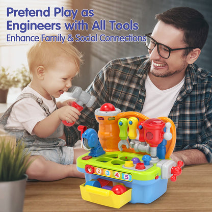 HOLA Toys for 2 Year Old Boy, Baby Tool Bench Toy for 1 Year Old Boys Musical Toddler Workbench Toy 12 18 Months with Shape Sorter, Sounds & Lights, Educational Toys Gifts for Baby Boys Girls Age 2 3