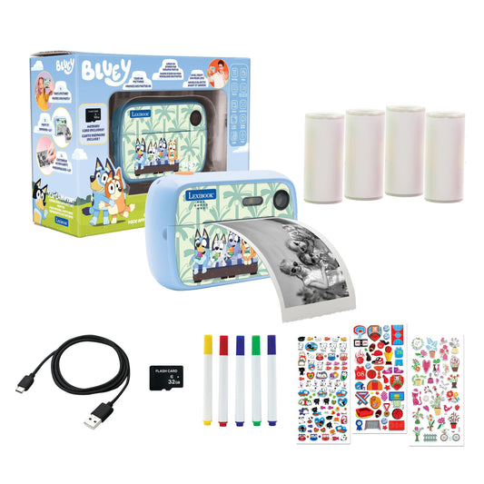 Lexibook, Bluey, Starcam® Print Bluey, HD digital camera pack with instant printer, SD card and photo customisation kit, DJ150BY