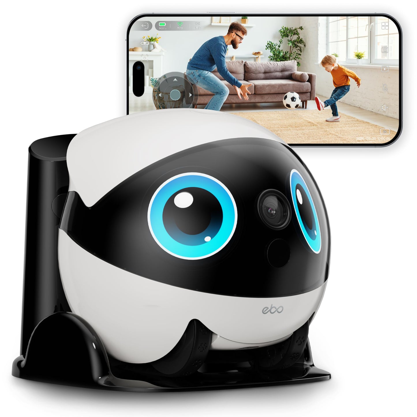 Enabot EBO Air 2 Plus family robot with 3K security camera, night vision, 2-way audio, and pet monitoring for home surveillance.