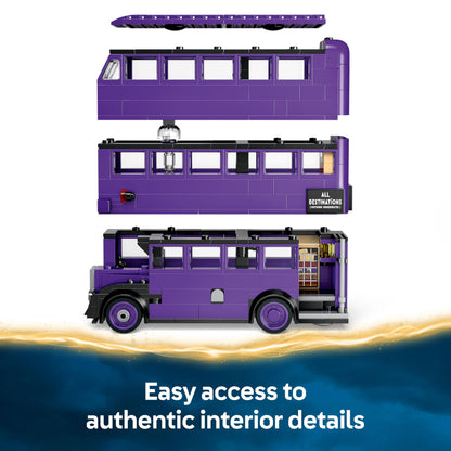 LEGO Harry Potter Knight Bus Adventure set with 5 minifigures and accessories, featuring the iconic purple bus.