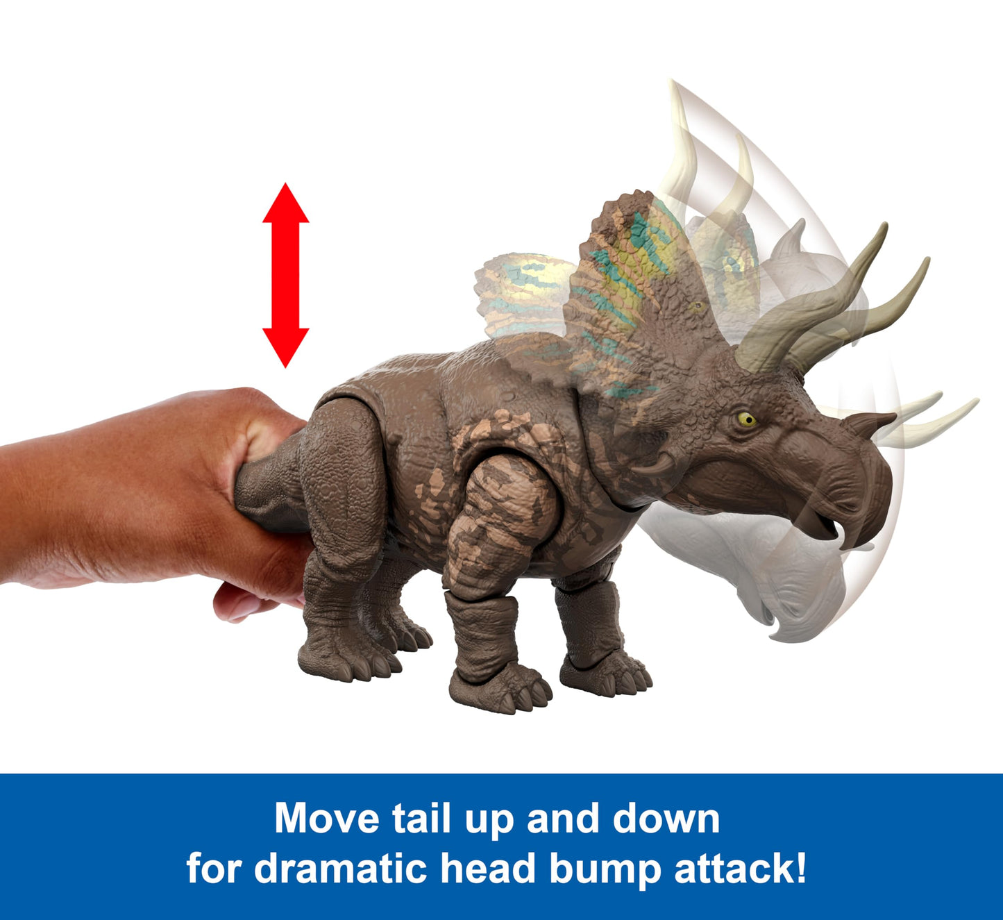 Mattel Jurassic World Rebirth Gigantic Thrashers Eotriceratops Dinosaur Figure Toy, Large Species, 2 Tail Activated Rampage Attacks, Digital Play, JGB93