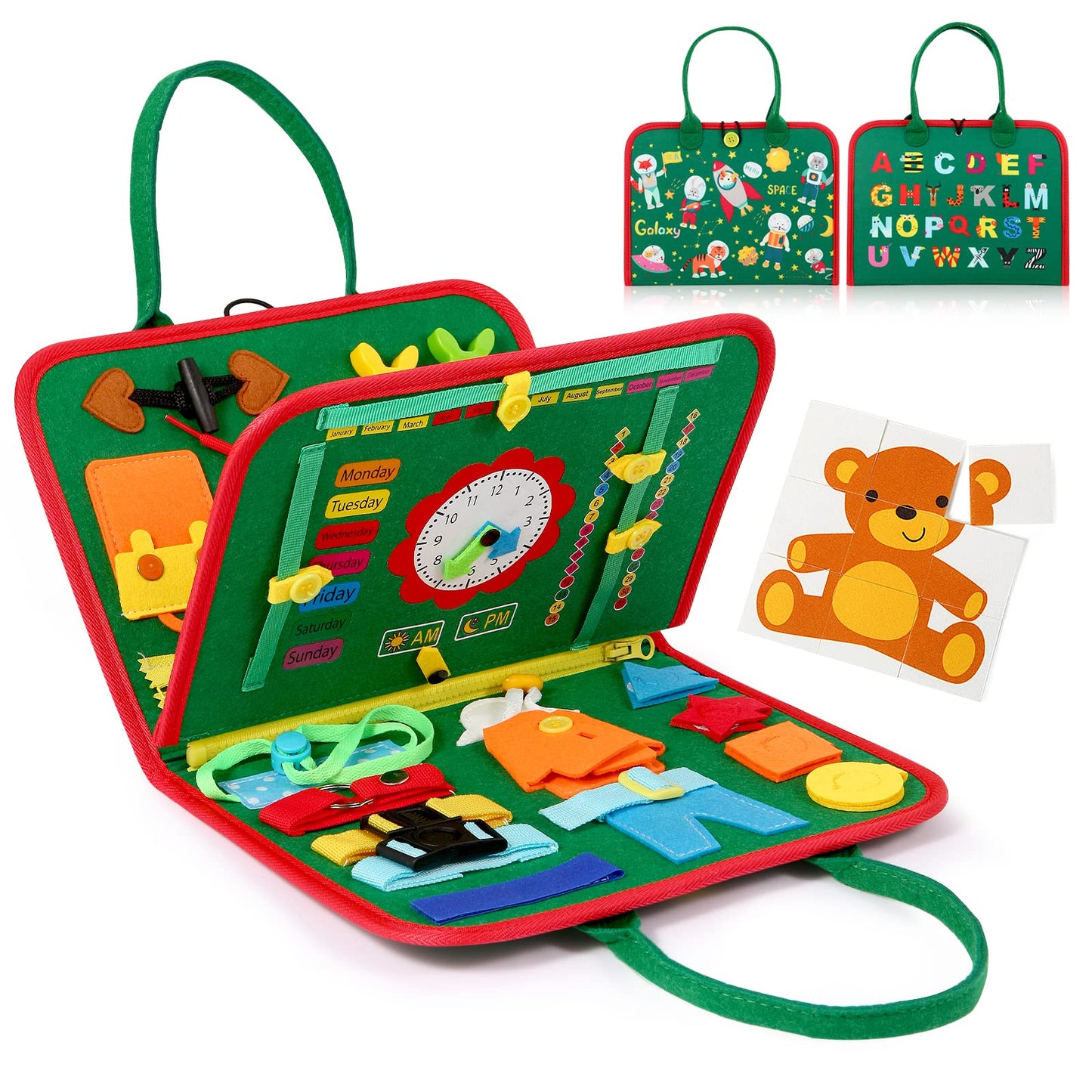 Hooku Busy Board for Toddlers - Montessori Learning Toys, Baby Sensory Toys, Fine Motor Skills, Travel Toys for 3 Year Olds - Baby Gifts