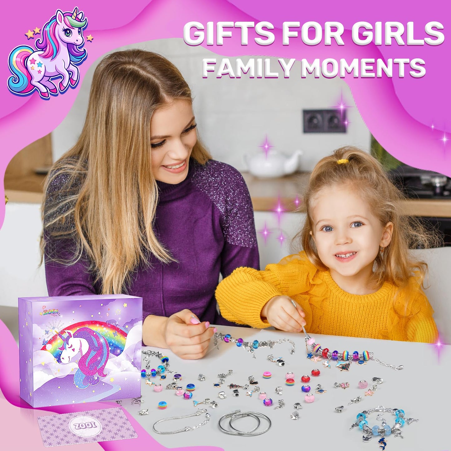 ZOOI Valentines Gifts for Kids, Bracelet Making Kit, Gifts for Teenage Girls Toys, Girls Birthday Presents Unicorn Gifts for 5-13 Year Old Jewellery Making Kit, Arts and Crafts for Kids