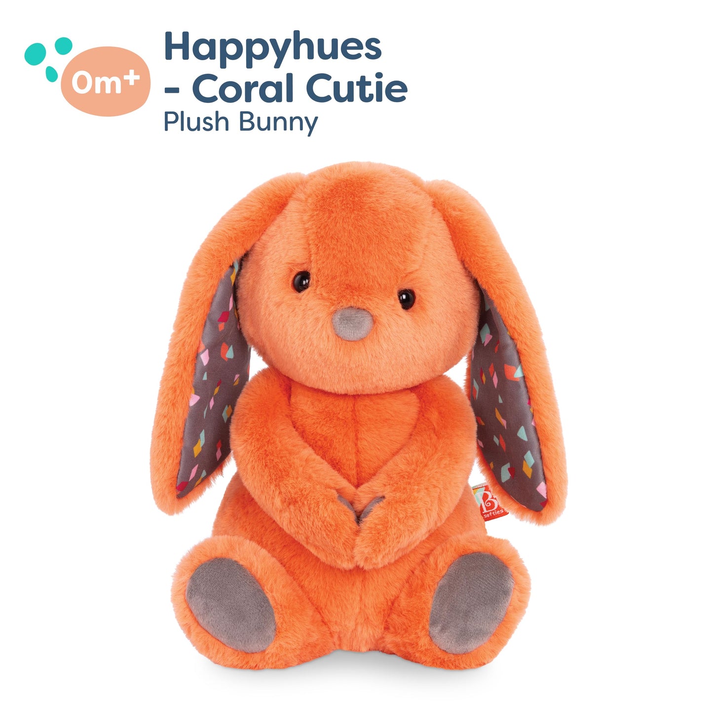 B. toys – 12-Inch Plush Bunny – Super Soft Stuffed Animal – Washable Rabbit Toy – for Babies, Toddlers, Kids – Happy Hues – Coral Cutie Orange Bunny – 0+ Months