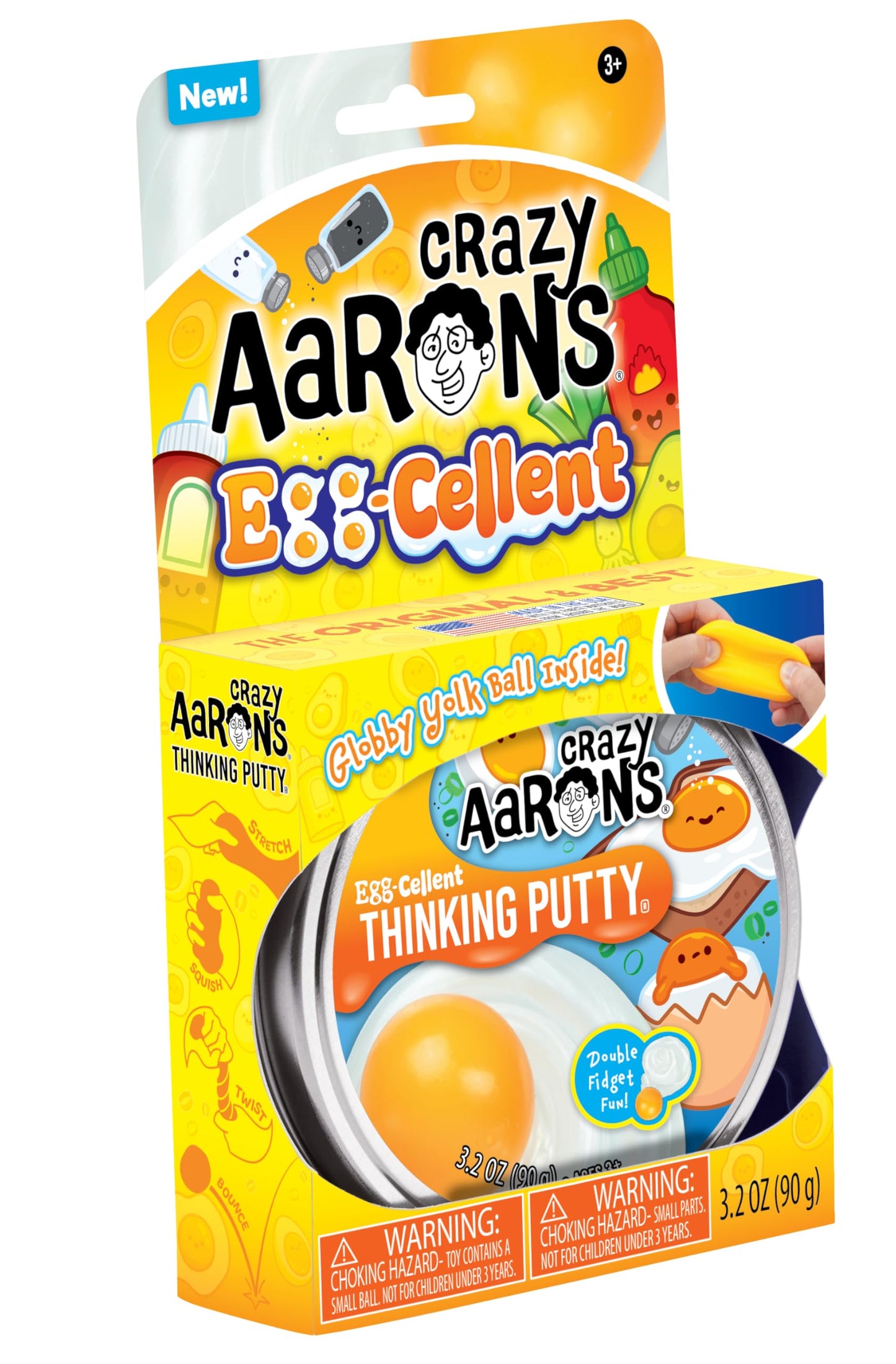 Crazy Aaron's Trendsetters Egg-Cellent Thinking Putty in bright yellow, stretchy and moldable putty with a smooth, glossy finish.