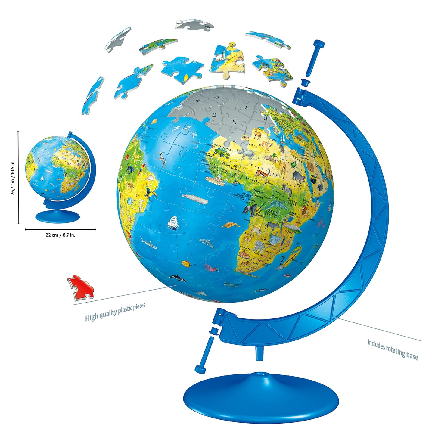 Ravensburger Children's World Globe 3D Jigsaw Puzzle for Kids age 6 Years Up - 180 Pieces - No Glue Required - Educational Gifts for Children