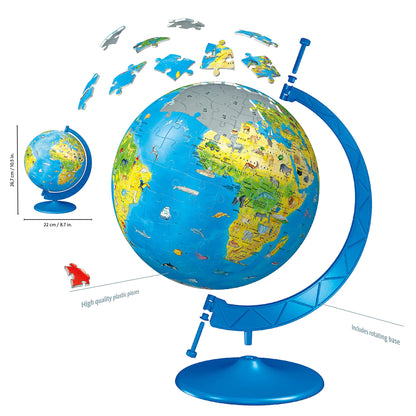 Ravensburger Children's World Globe 3D Jigsaw Puzzle for Kids age 6 Years Up - 180 Pieces - No Glue Required - Educational Gifts for Children