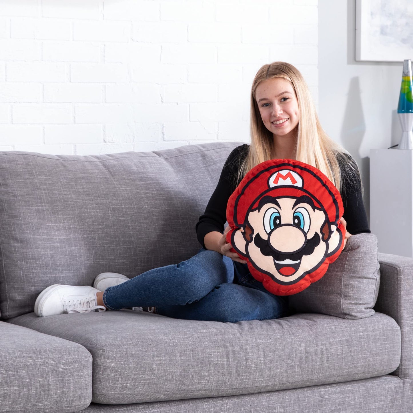 Club Mocchi Mocchi T12423 Mega, Nintendo Merchandise, Bedroom Accessories, Super Mario Cushion for Boys and Girls Aged 3 Years and Older, 15 Inch Plush Toy, Multi