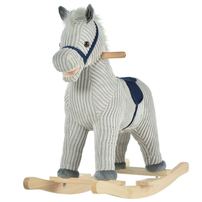 HOMCOM Kids Plush Rocking Horse w/Sound Children Rocker Ride On Toy Gift 3-6 Years Grey