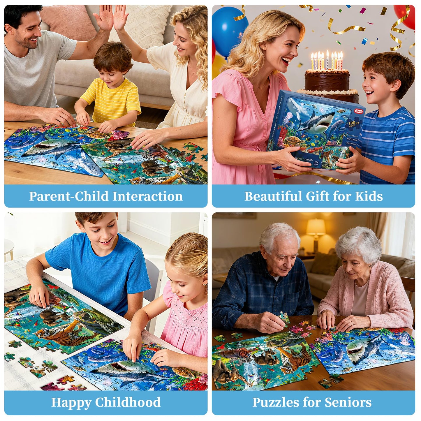 SITODIER 2 Sets 100PCS Undersea World and Forset Animals Jigsaw Puzzles for Kids Boys Gilrs 3 4 5 6 7 Years Old, Educational Learning Toy Birthday Gifts