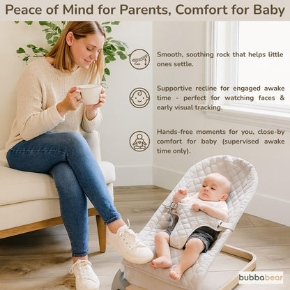 Bubba Bear Baby Bouncer, Foldable Rocking Chair with Seat, Newborn to Toddler, 0+ Months (Beige)
