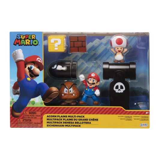 World of Nintendo Super Mario Acorn Plains 2.5-inch figure diorama set with three figures from the Nintendo Super Mario series.