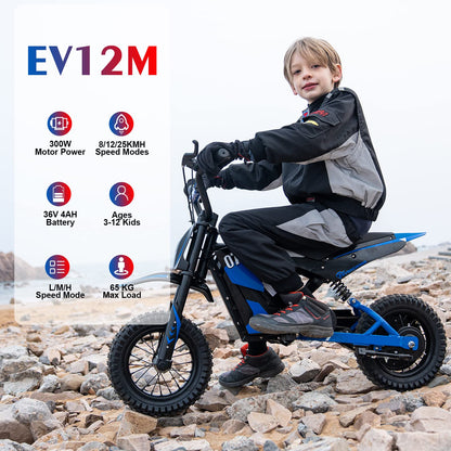 EVERCROSS EV12M Kids Ride On Motorcycle, Electric Motorcycle with 300W Motor, 5/7.5/15.5 MPH Speed Modos, 9.3Miles Long-Range, 12'' Pneumatic Tire, Motor Cross for Ages 3-12 Children