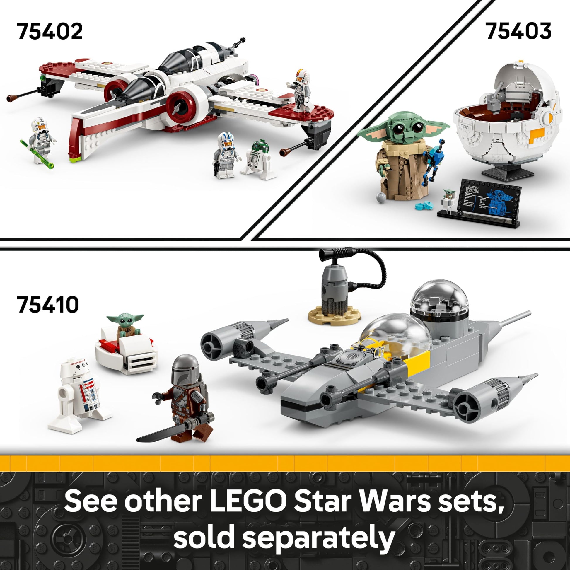 LEGO Star Wars Ahsoka's Jedi Interceptor with Anakin Skywalker and R7-A7 droid minifigures, ideal for young builders.