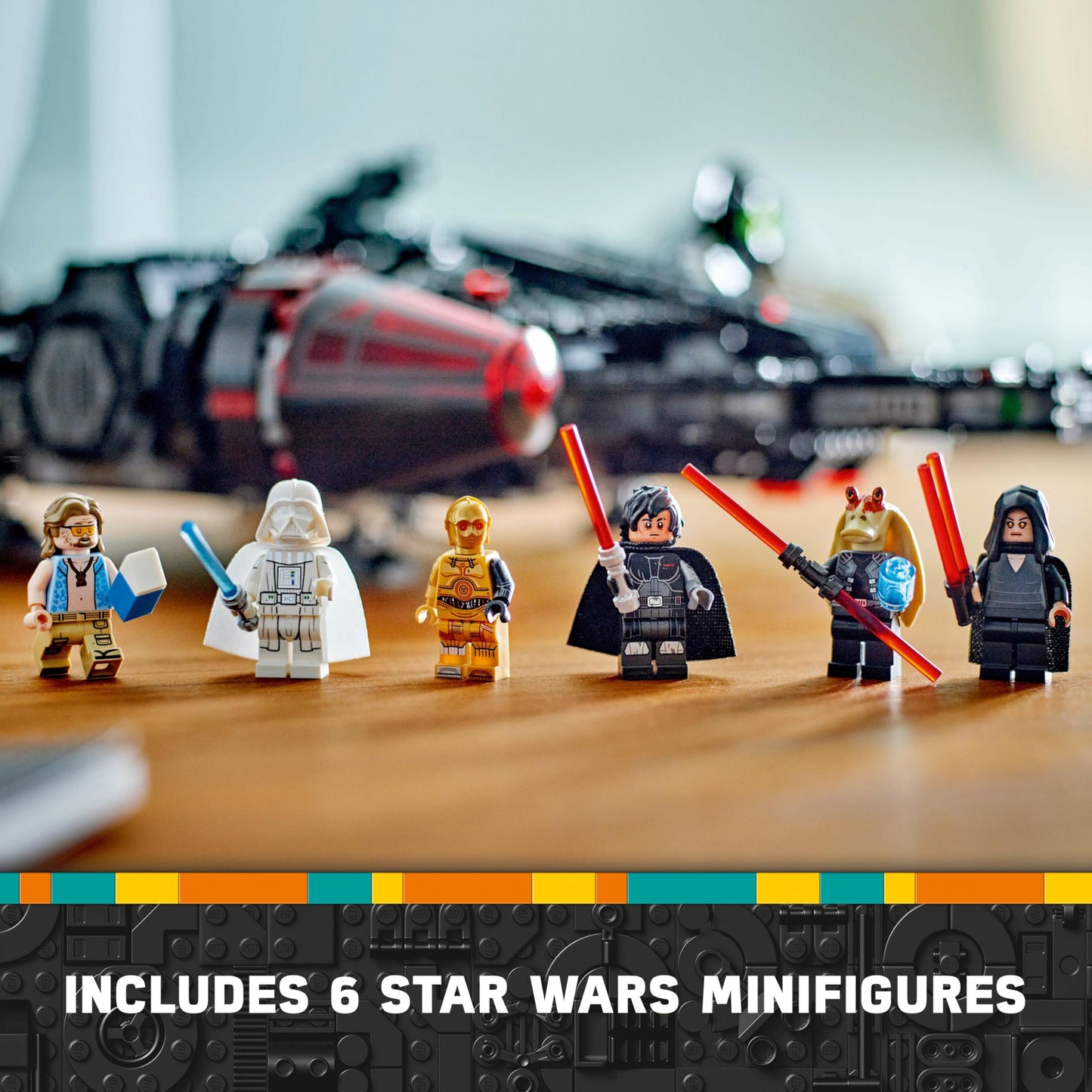 LEGO Star Wars 75389 The Dark Falcon with spring-loaded shooters, cannons, and 6 minifigures including C-3PO.