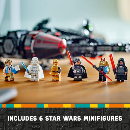 LEGO Star Wars 75389 The Dark Falcon with spring-loaded shooters, cannons, and 6 minifigures including C-3PO.