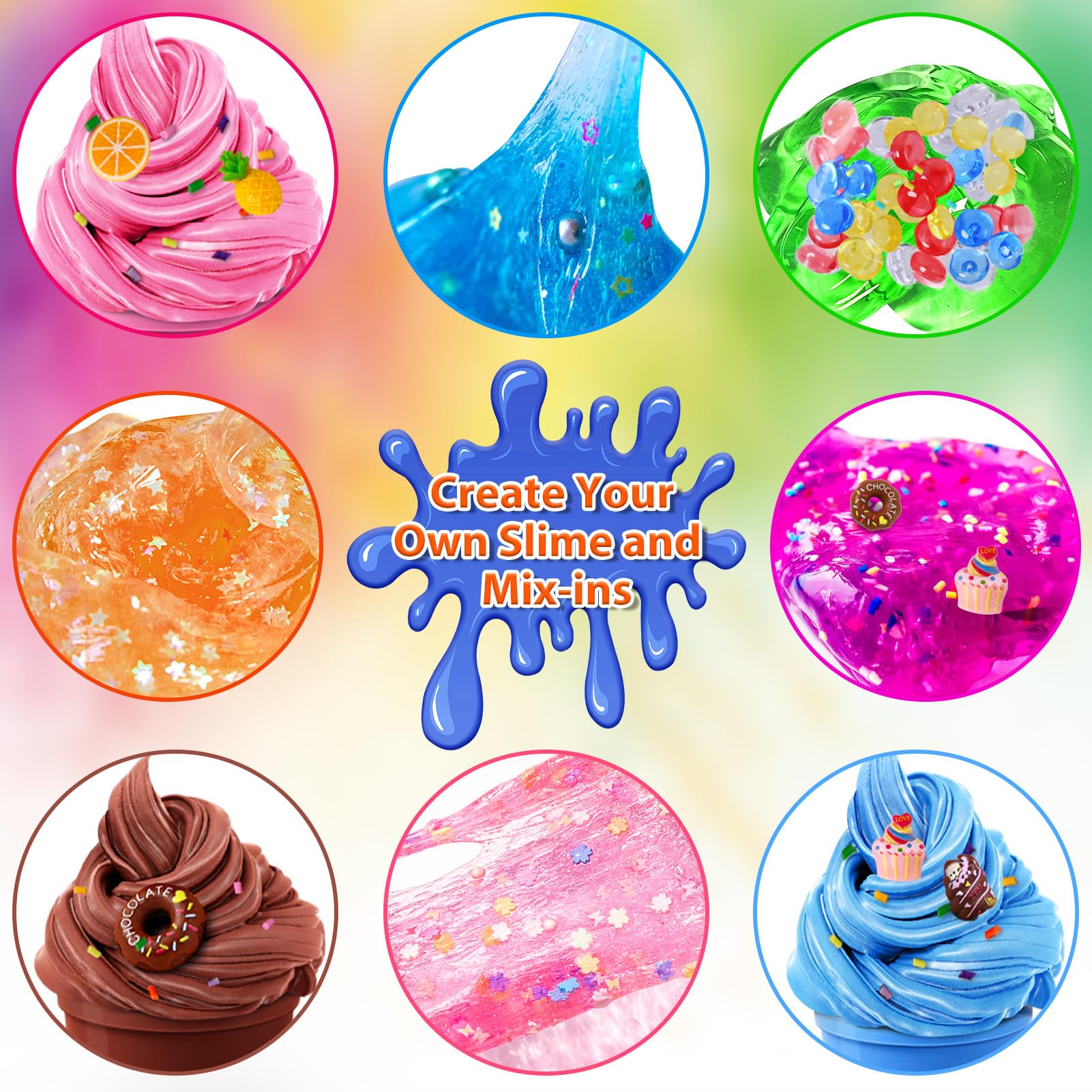 YOPINSAND 12-color DIY slime kit for girls featuring clear, glow-in-the-dark slime with foam balls, charms, and sequins.