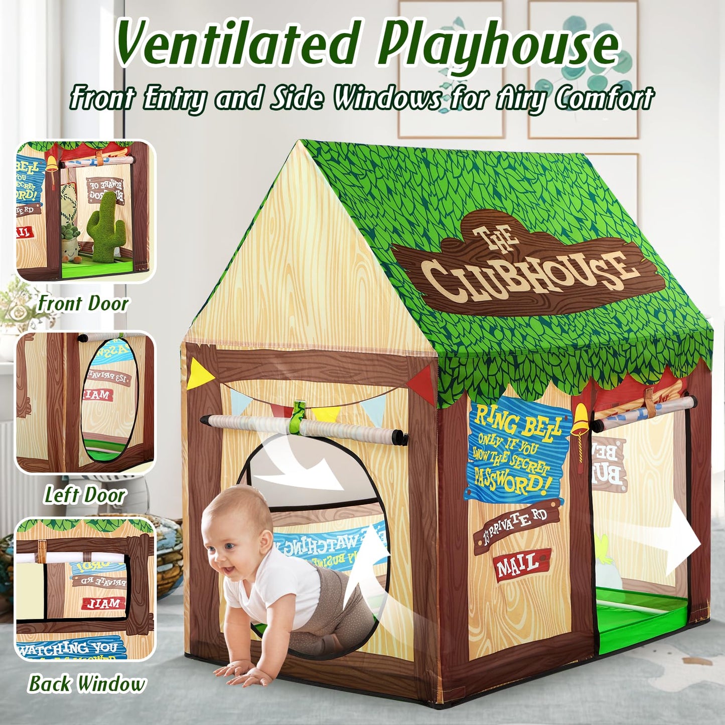 Playhouse for Kids Indoor, Kids Play Tent, Toys for Boys and Girls Children Clubhouse Tent with Roll-up Door and Windows