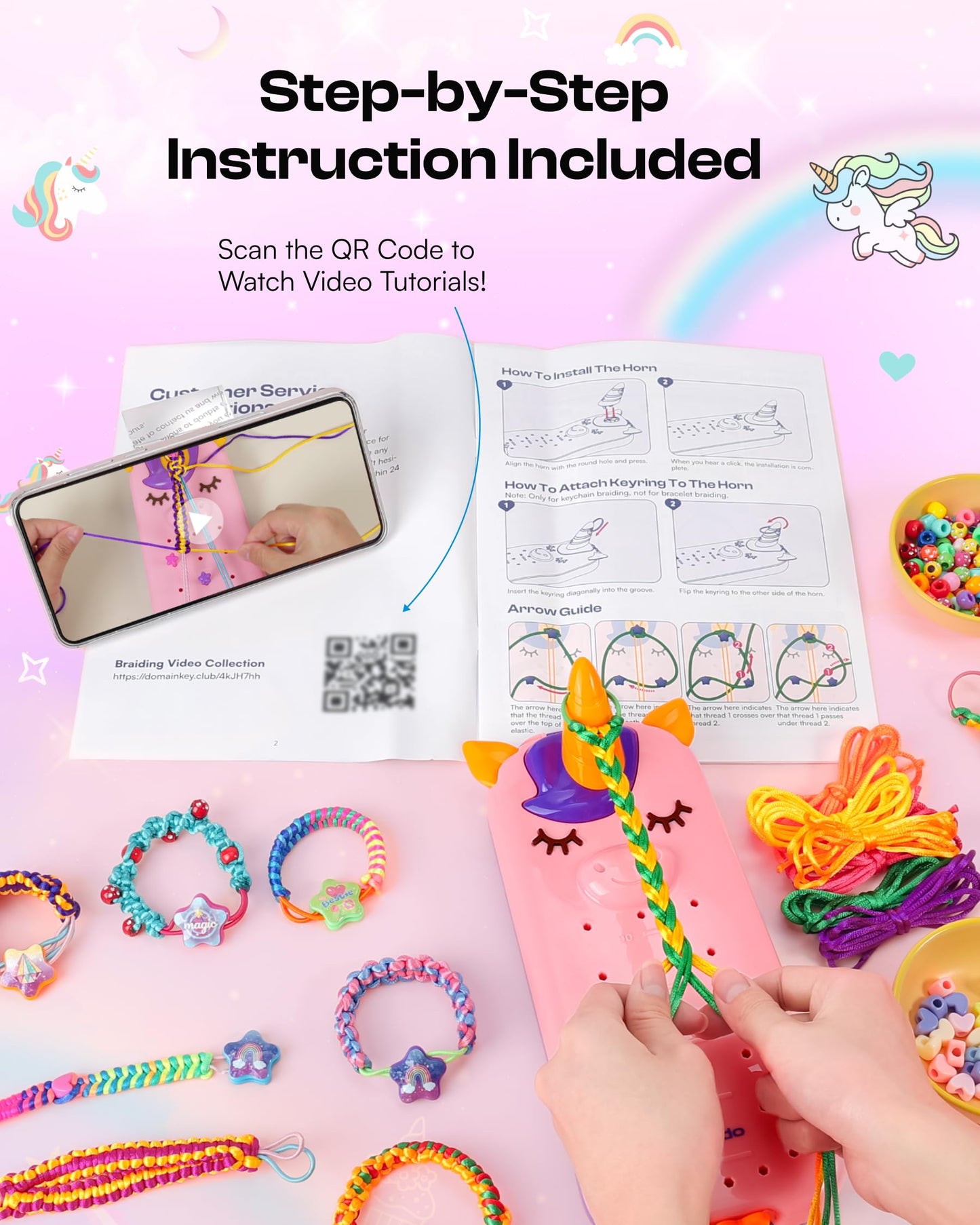 Caydo 2-in-1 friendship bracelet and keychain making kit with colorful strings for girls, DIY craft and jewelry creation.