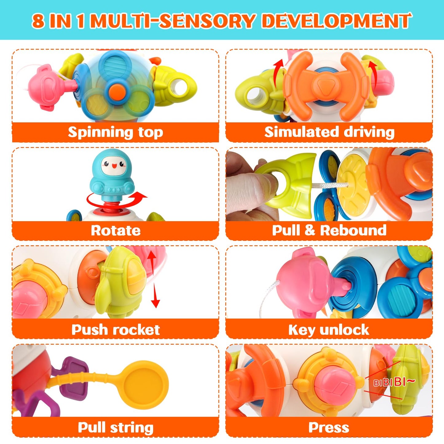 Montessori Toys for 1 2 Years Old Sensory Toys for Toddlers 1-3 8-in-1 Busy Board Activity Cube Baby Gifts for 6-18 Months Infant Boys Girls Airplane Plane Car Travel Toys Educational Learning