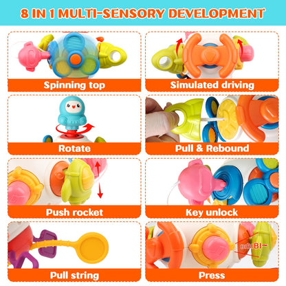 Montessori Toys for 1 2 Years Old Sensory Toys for Toddlers 1-3 8-in-1 Busy Board Activity Cube Baby Gifts for 6-18 Months Infant Boys Girls Airplane Plane Car Travel Toys Educational Learning