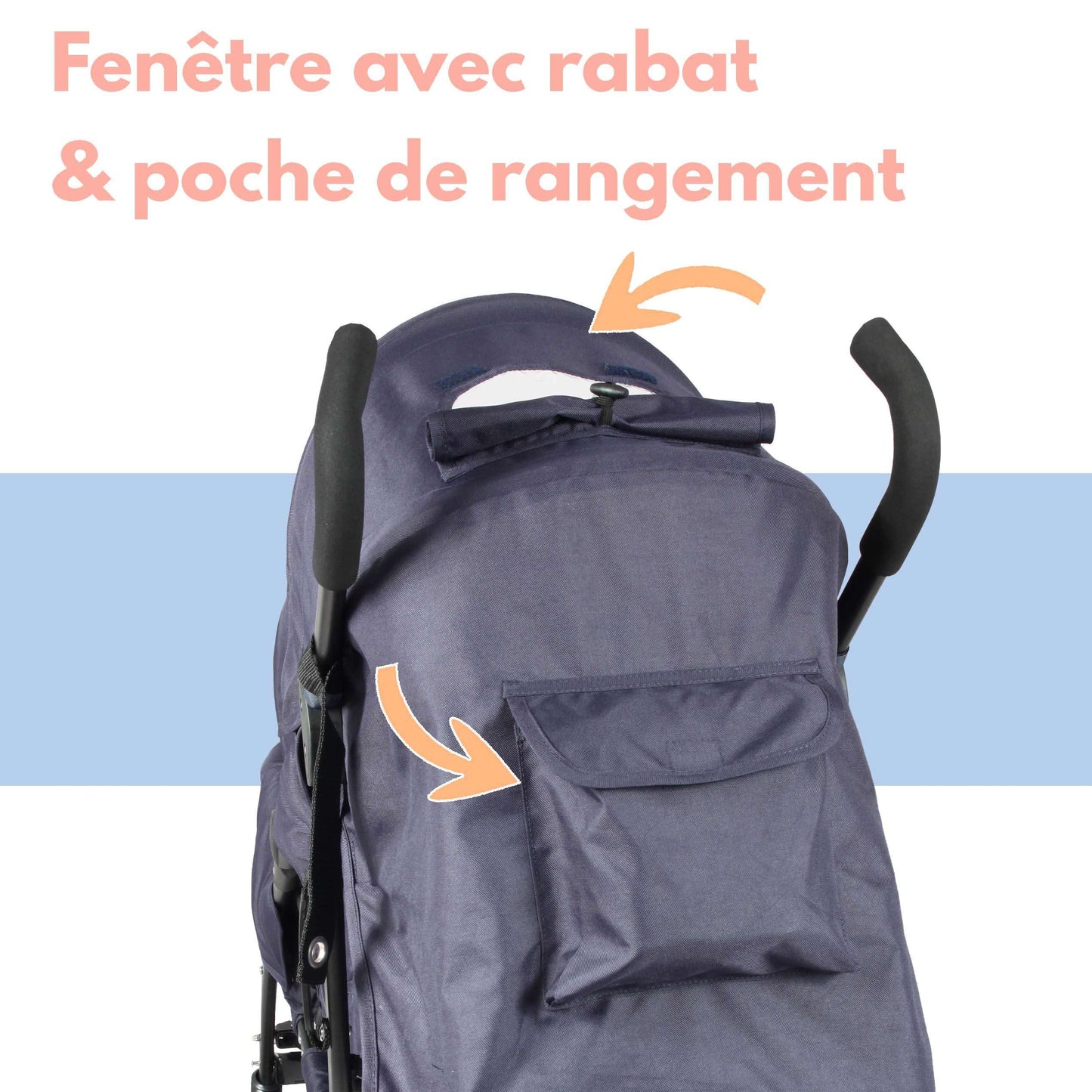 Bambisol - Double Pushchair - Folding, Compact - Rain Cover Included - Navy Blue