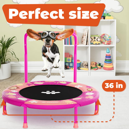 Happin 36" Mini Foldable Toddler Trampoline, Indoor Trampoline Kids with Height-Adjustable Handle, Noise-Free. Indoor & Outdoor with Super Safety Pad & Durable Steel Frame.