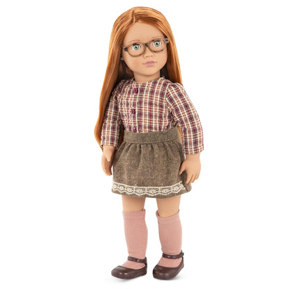 18-inch Our Generation April Doll with long red hair and colorful clothing set for imaginative play and adventures.