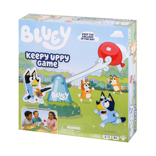 Bluey Keepy Uppy Game Help, Bingo, and Chilli Keep the Motorized Balloon in the Air With the Character Paddles For 2-3 players Ages 4+