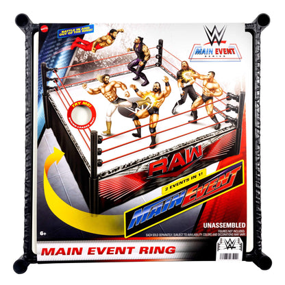 Mattel WWE Superstar Ring with Labels for Main Event & RAW, Spring-Loaded Mat & Pro Tension Elastic Ropes, JDJ20
