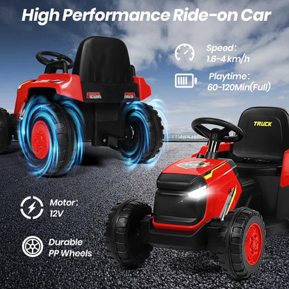 H.yeed Kids Ride on Tractor and Trailer Aged 3-6, 12V Battery Powered Electric Toy Car with Remote Control, Bluetooth Music, LED Lights & USB for Boys, Girls (Red)