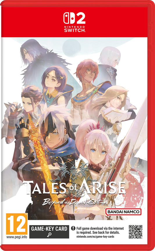 Nintendo Switch game case for Tales of ARISE – Beyond the Dawn Edition by Bandai Namco, featuring colorful cover art with characters and game title.