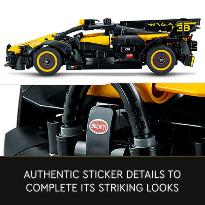 LEGO Technic Bugatti Bolide model set featuring a detailed racing car design for kids aged 9 and up.
