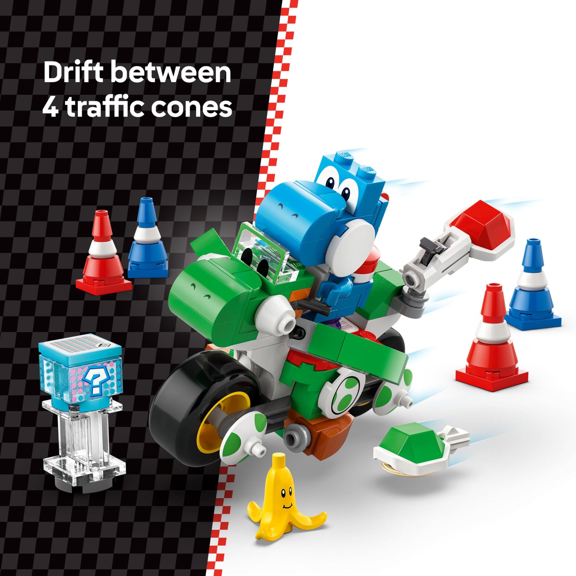 LEGO Super Mario Yoshi Bike Set with Mario figure, building toy for kids 7+, featuring colorful Yoshi bike and character figure.