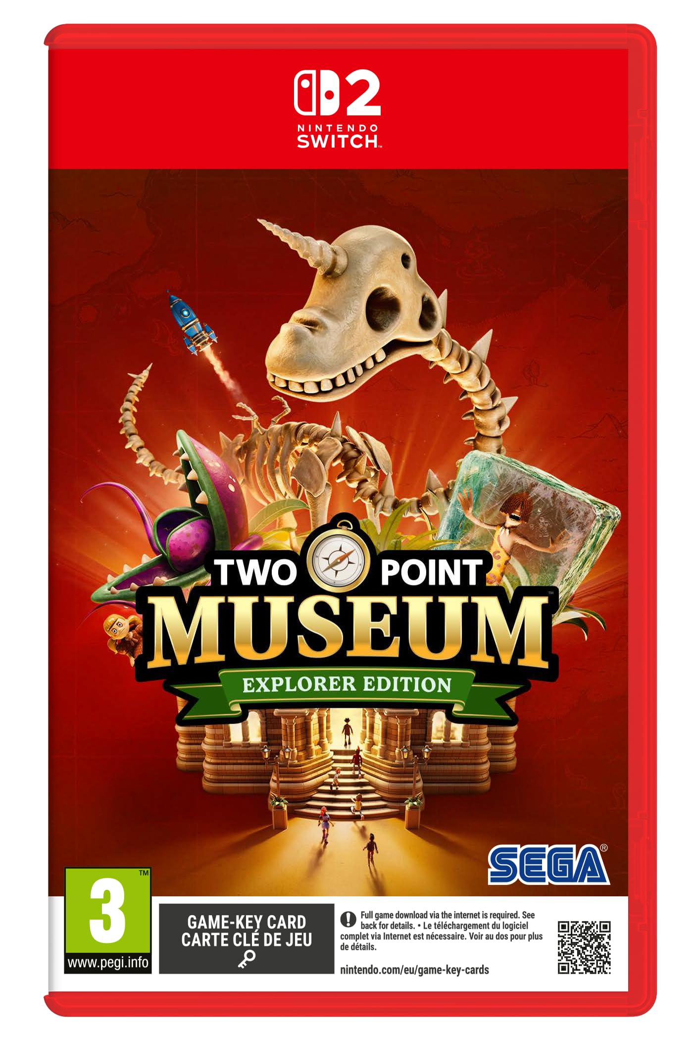 Nintendo Switch game case for Two Point Museum: Explorer Edition by SEGA, featuring colorful artwork and game title on the cover.