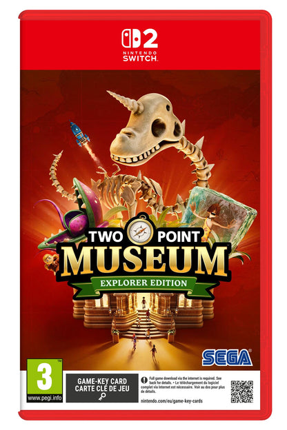 Nintendo Switch game case for Two Point Museum: Explorer Edition by SEGA, featuring colorful artwork and game title on the cover.