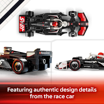 LEGO Speed Champions Haas F1 Team VF-24 race car model kit with collectible Formula 1 driver minifigure.