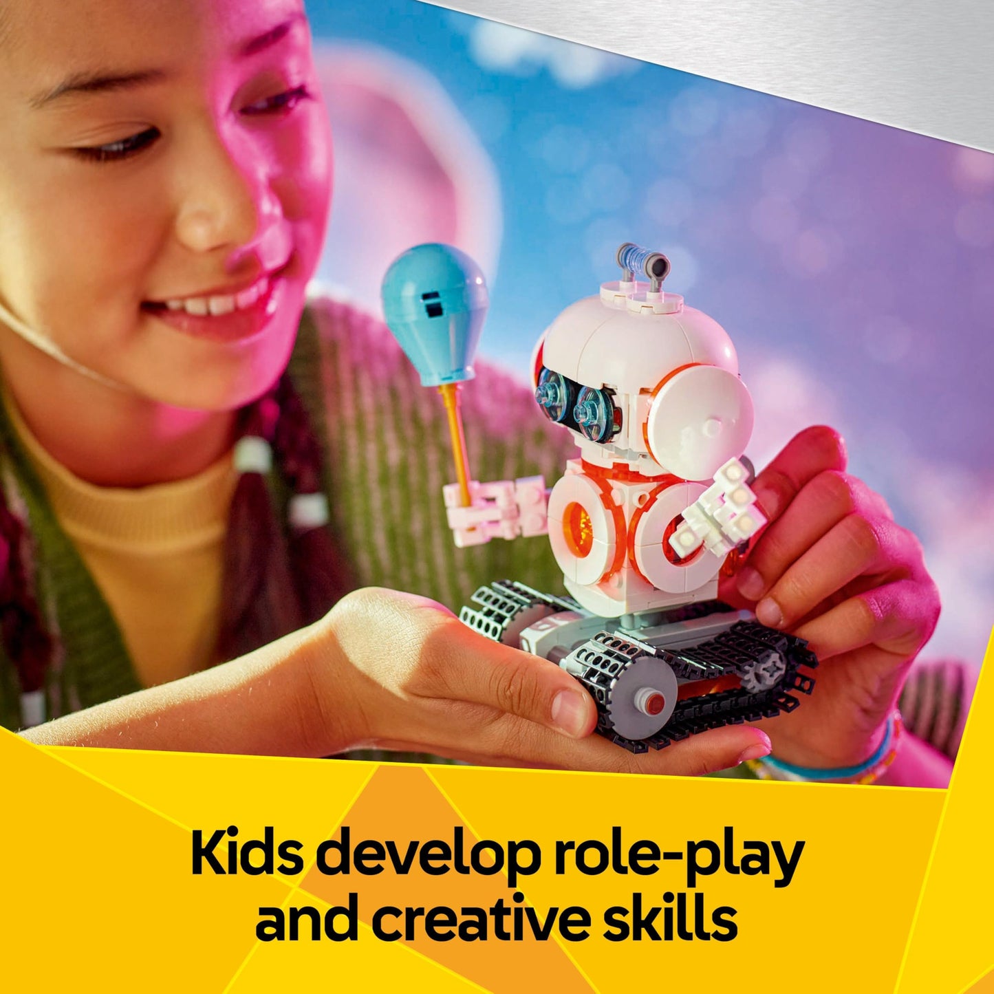 LEGO Creator 3in1 space robot building set featuring dog figure and rocket model for kids ages 8 and up.