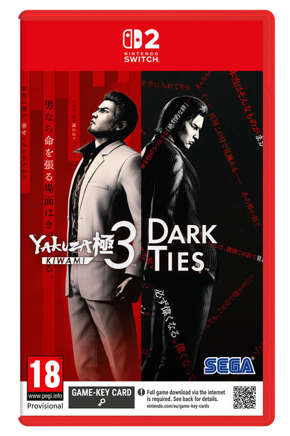 SEGA Yakuza Kiwami 3 and Dark Ties Nintendo Switch game cases on a shelf, featuring colorful cover art and titles.
