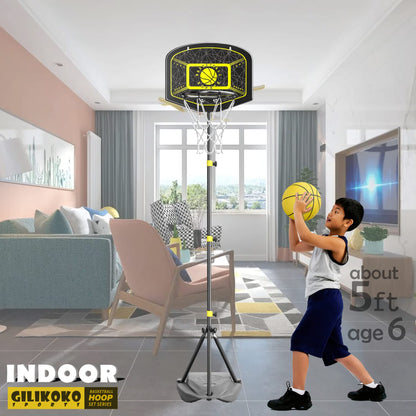 GILIKOKO Kids Basketball Hoop,Adjustable Height 3.6-6.2ft,Basketball Net Kids 3-5,4-8,Outdoor Indoor Toys Gifts for Boys or Girls at age 3 4 5 6 7 8,Steel Frame (Black)
