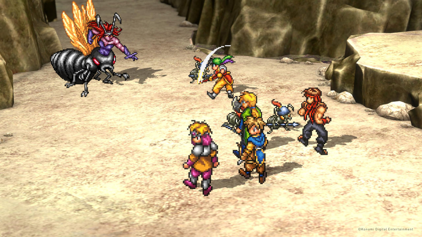 Cover art of Suikoden 1 & 2 HD Remaster for PS5 by Konami, featuring colorful fantasy characters and game logo.