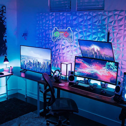 MEDE Dimmable Game Neon Sign, Glass Gaming Neon Light Sign Powered by USB with Switch, Blue Led Light Sign for Bedroom Wall Decor Game Room Party Decoration