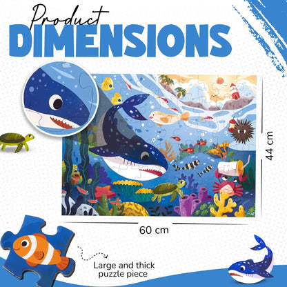 Ocean Puzzle for Kids Ages 3–8 – 60-Piece Montessori Floor Puzzle for Boys & Girls | Educational Jigsaw Toy & Toddler Travel Game | Gifts for 3 4 5 Year Olds | Marine Crisis Sea Life Edition